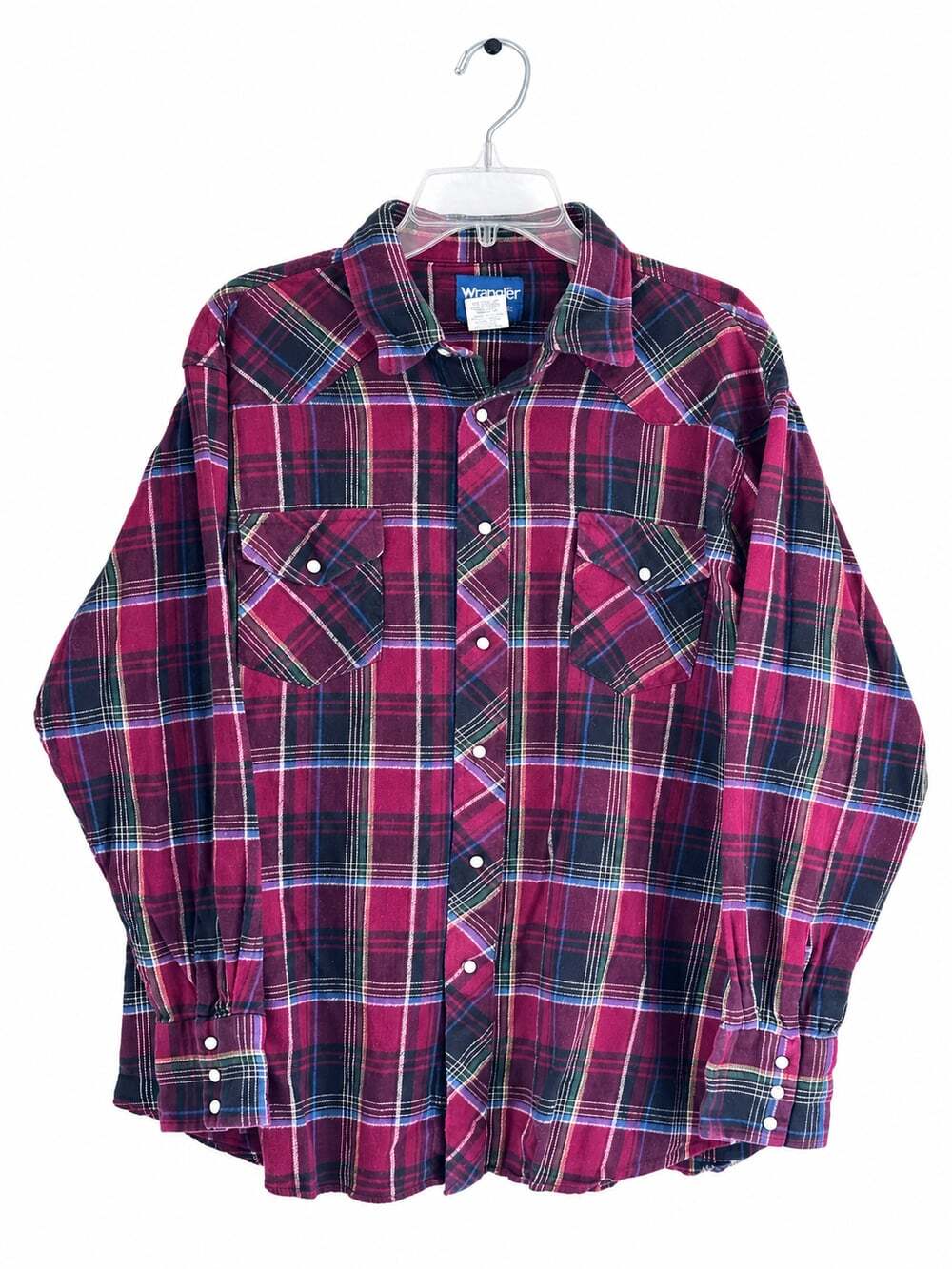 Wrangler Western Shirts XXL Burgundy Plaid Pearl Snap 100% Cotton Cowboy Shirt